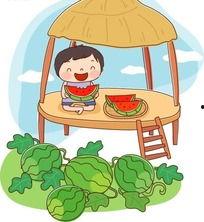 亭子里吃瓜,瓜香四溢，共享悠闲时光