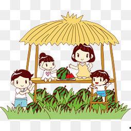 亭子里吃瓜,瓜香四溢，共享悠闲时光